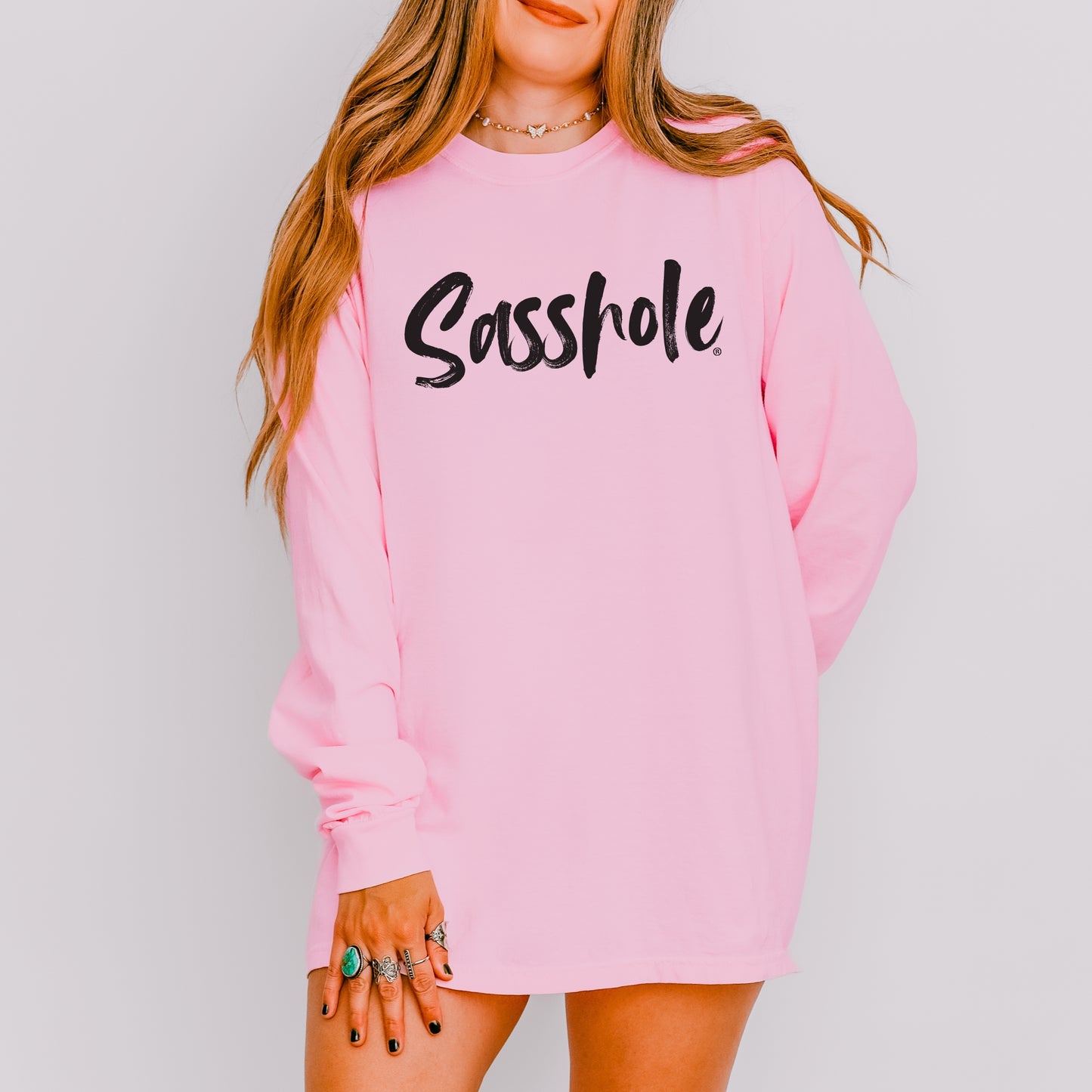 Sasshole® Women's Comfort Colors® Long Sleeve Tee – Bold Script Statement Style