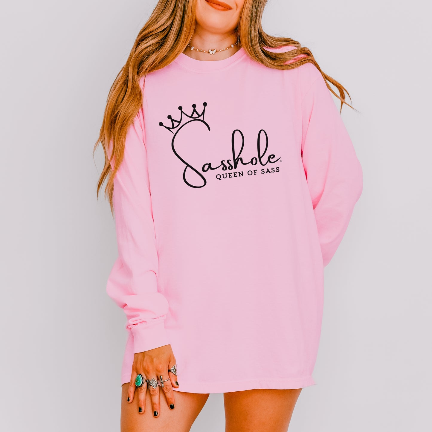 Sasshole® Queen of Sass Long Sleeve Tee – Comfort Colors® Women’s Graphic Shirt