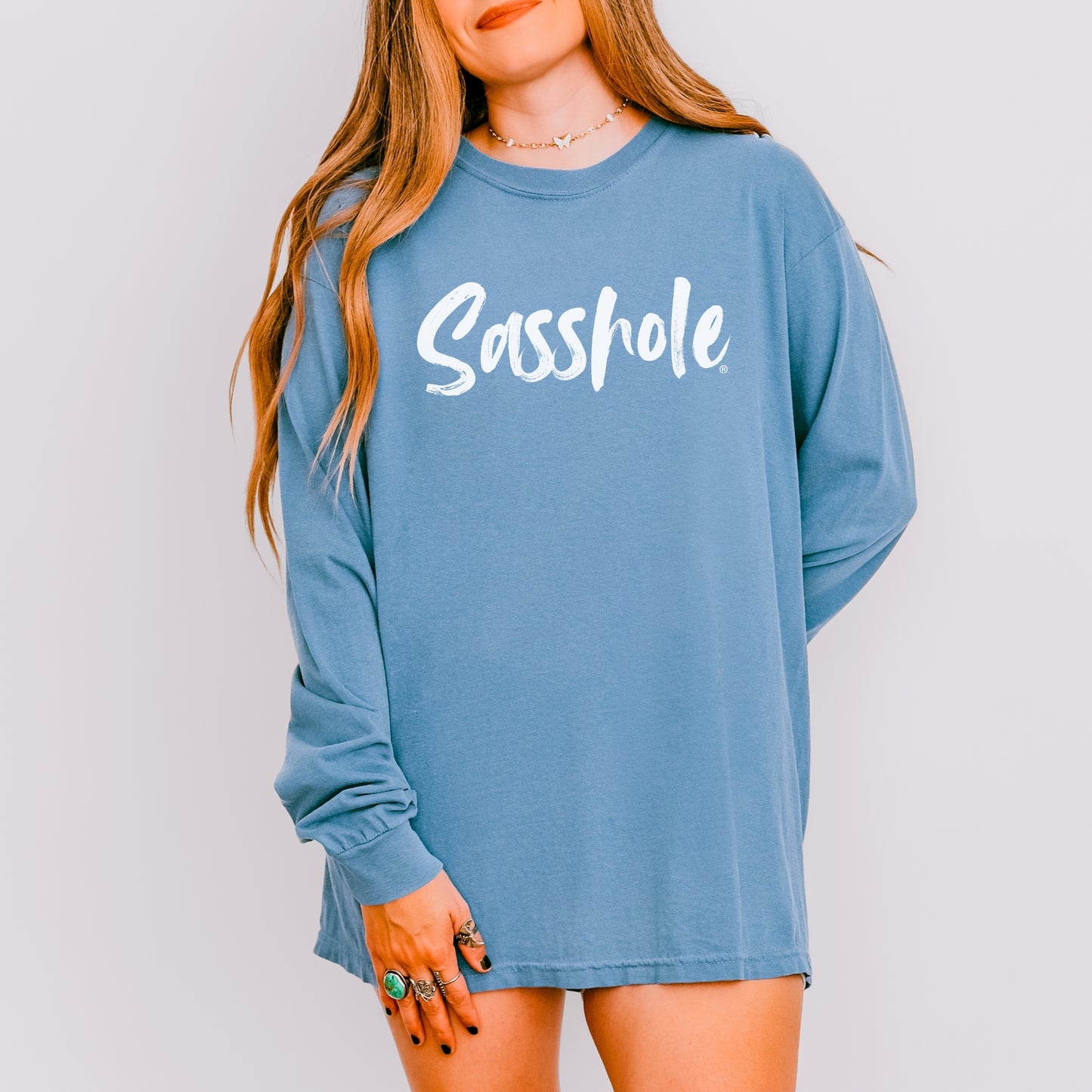 Sasshole® Women's Comfort Colors® Long Sleeve Tee – Bold Script Statement Style
