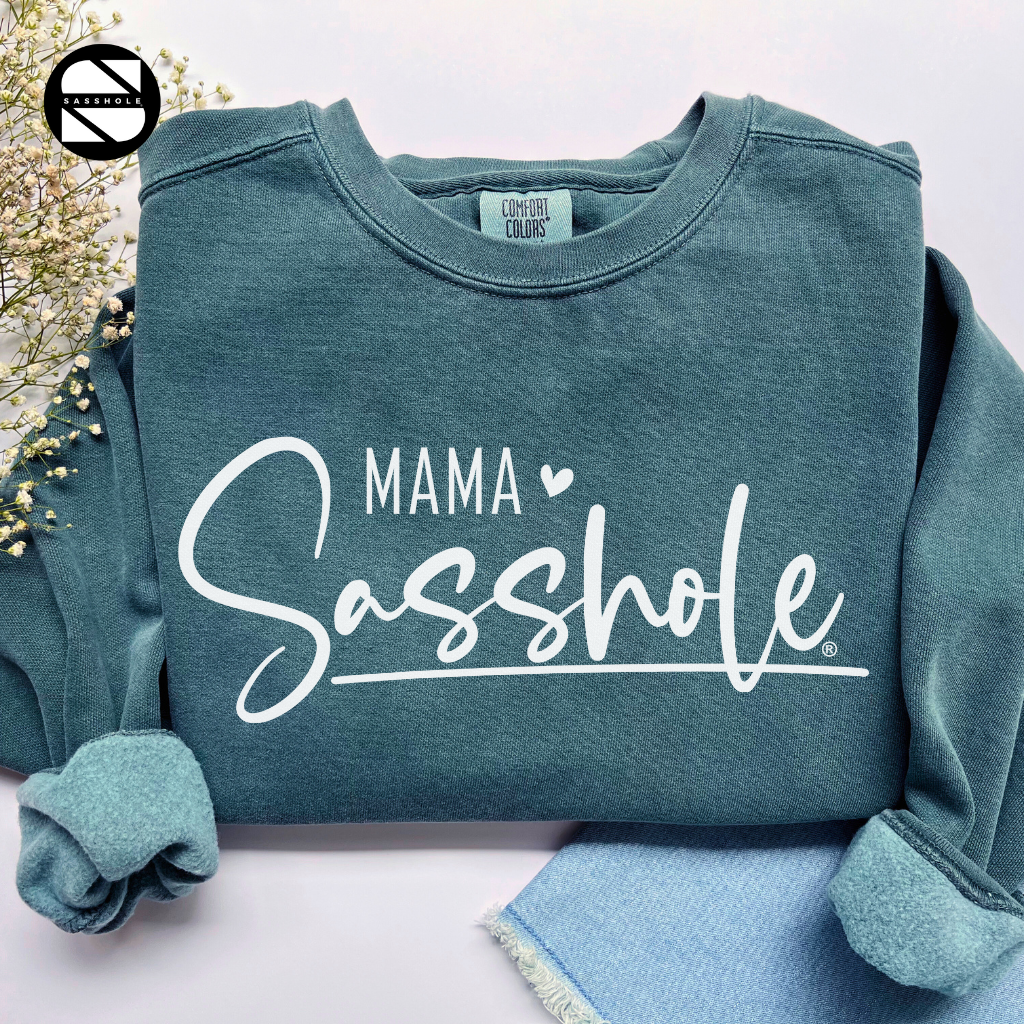 women's mama sasshole blue spruce vintage garment-dyed sweatshirt