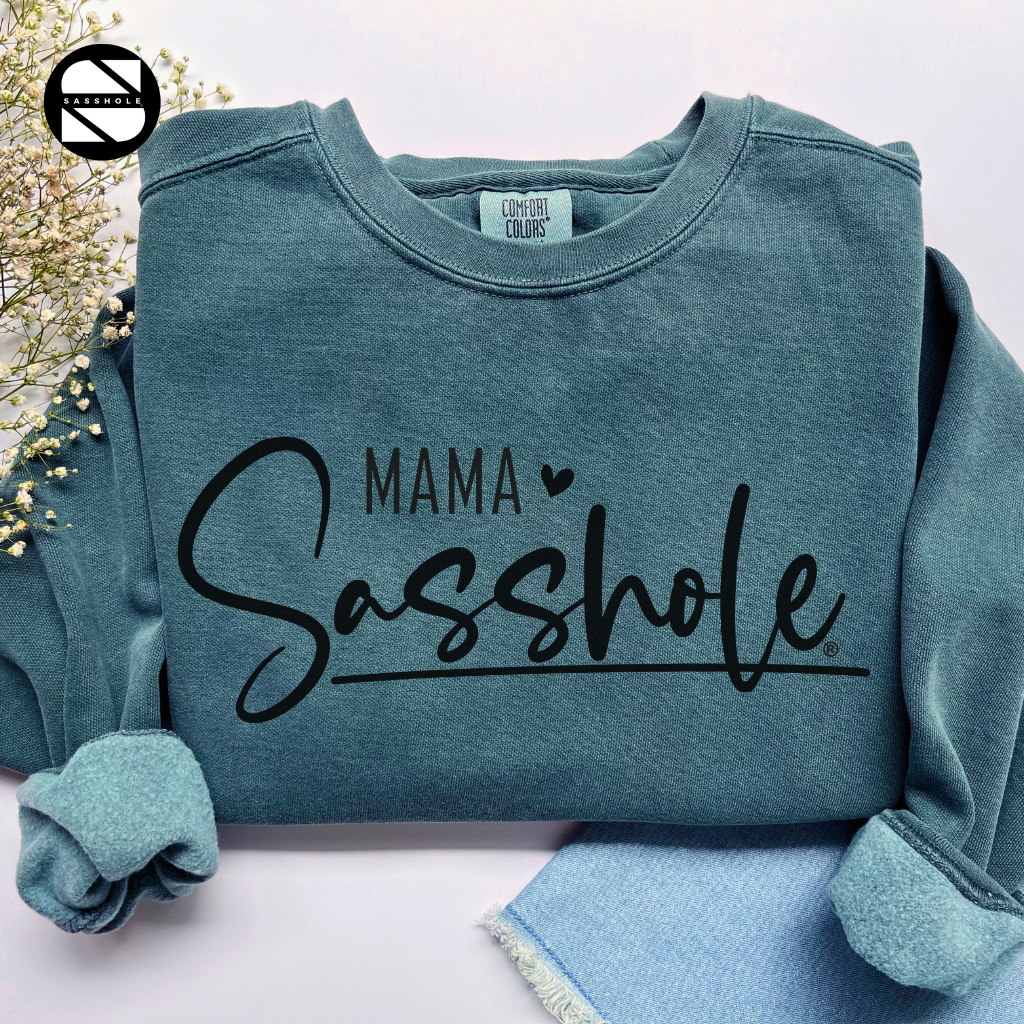 women's mama sasshole blue spruce cozy garment-dyed sweatshirt