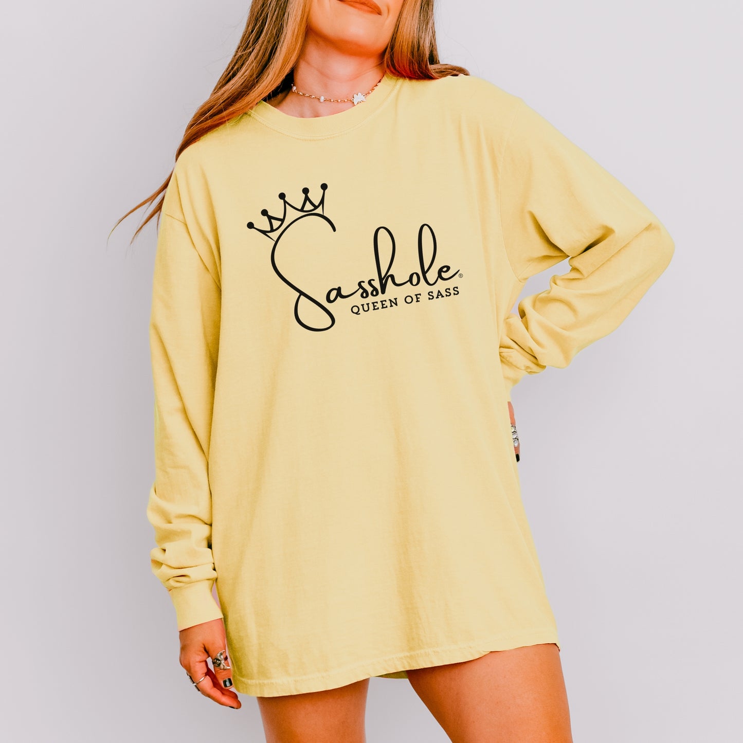 Sasshole® Queen of Sass Long Sleeve Tee – Comfort Colors® Women’s Graphic Shirt
