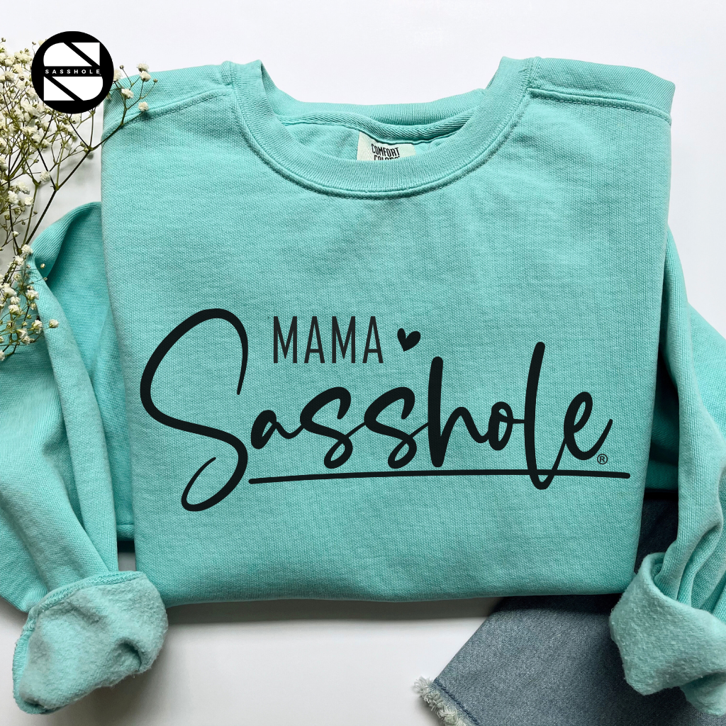 women's mama sasshole chalky mint cozy garment-dyed sweatshirt