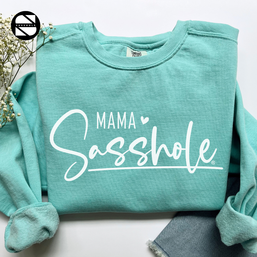 women's mama sasshole chalky mint cozy garment-dyed sweatshirt