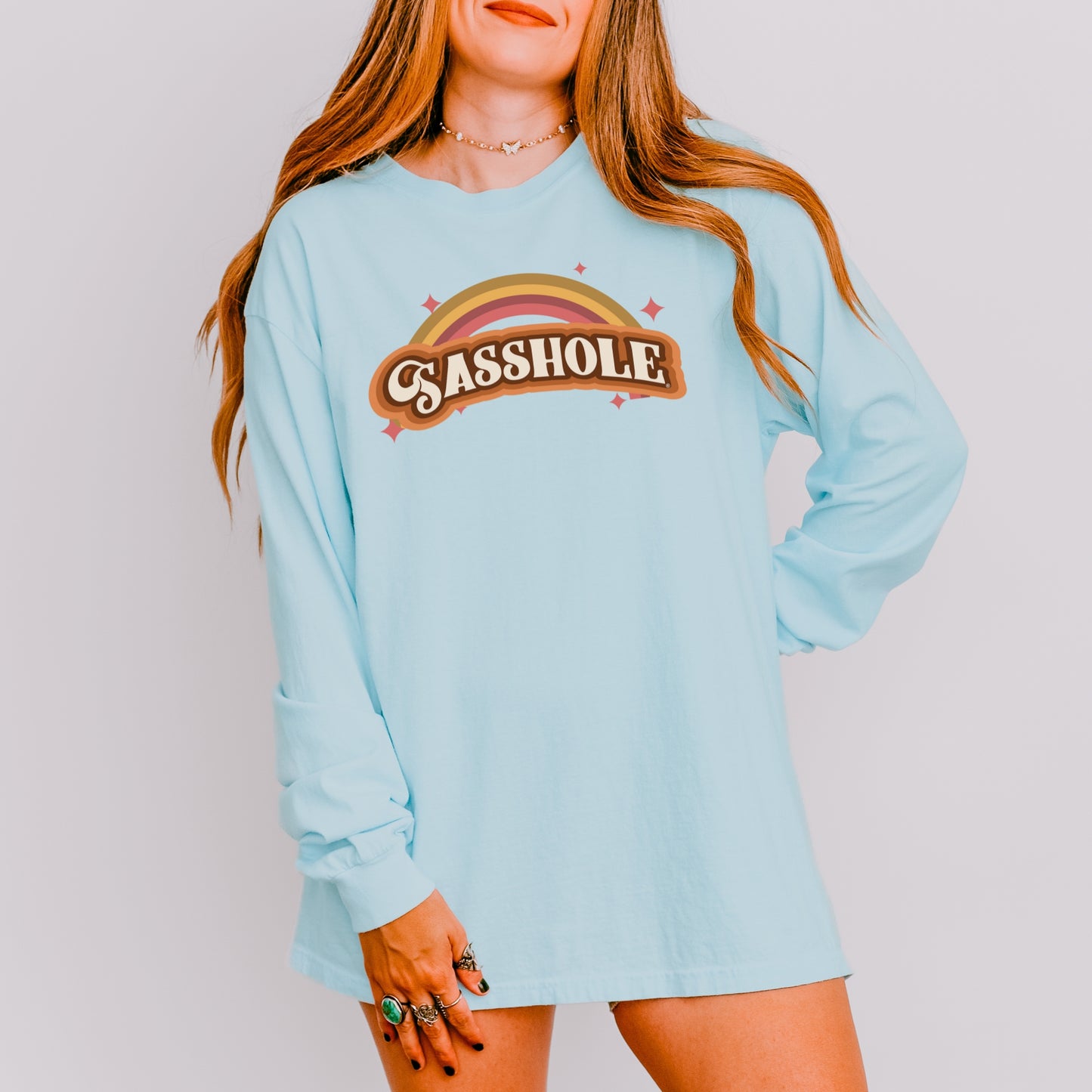 Sasshole® Women’s Long Sleeve Comfort Colors® Tee – Triple Heart Statement Shirt
