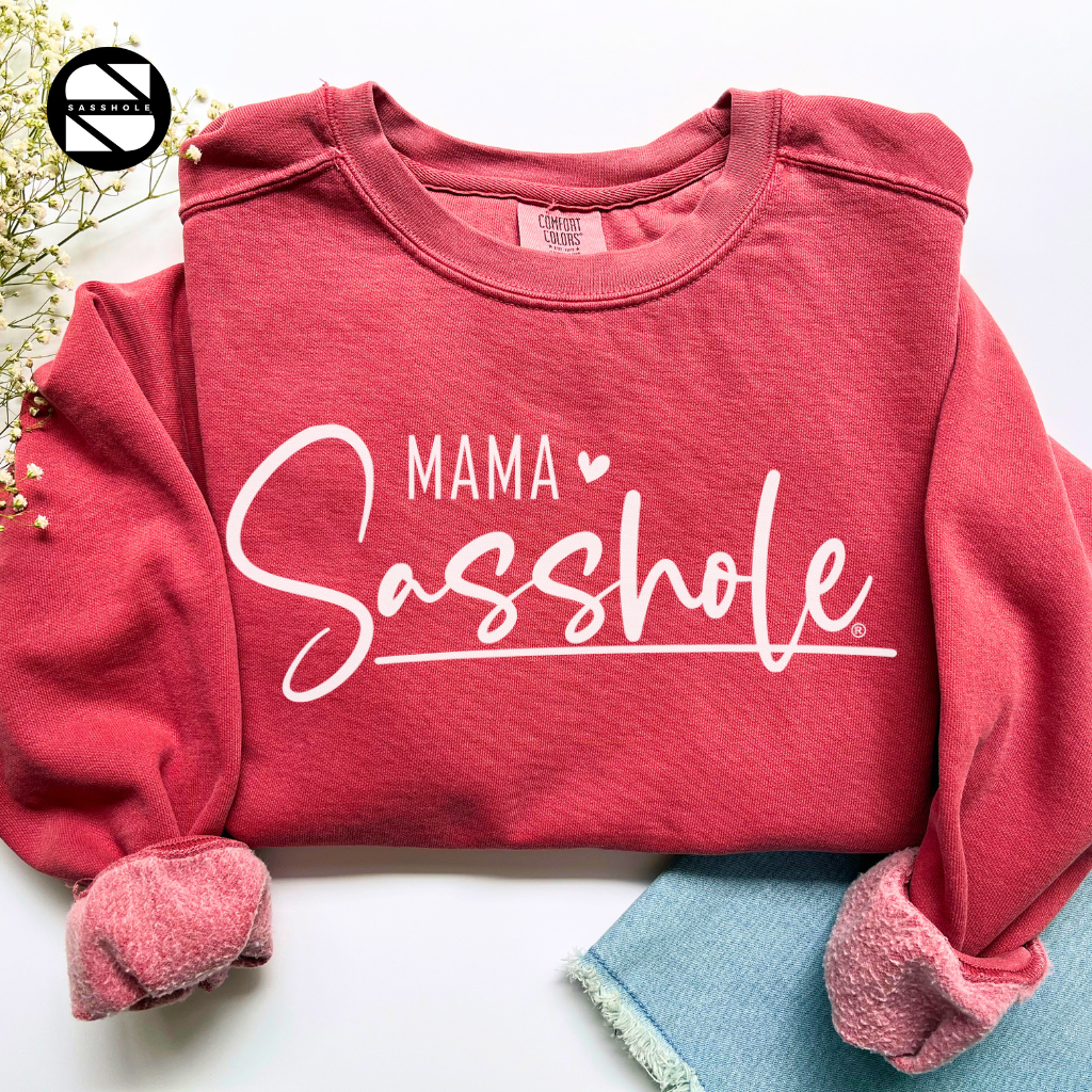 women's mama sasshole crimson cozy garment-dyed sweatshirt