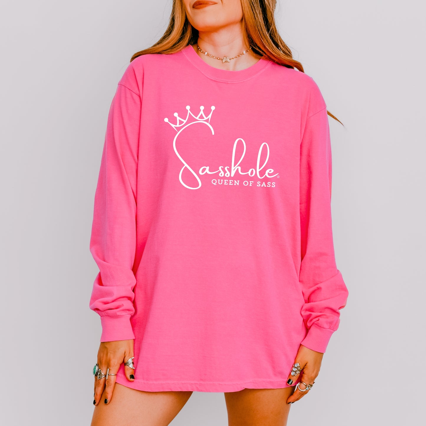 Sasshole® Queen of Sass Long Sleeve Tee – Comfort Colors® Women’s Graphic Shirt