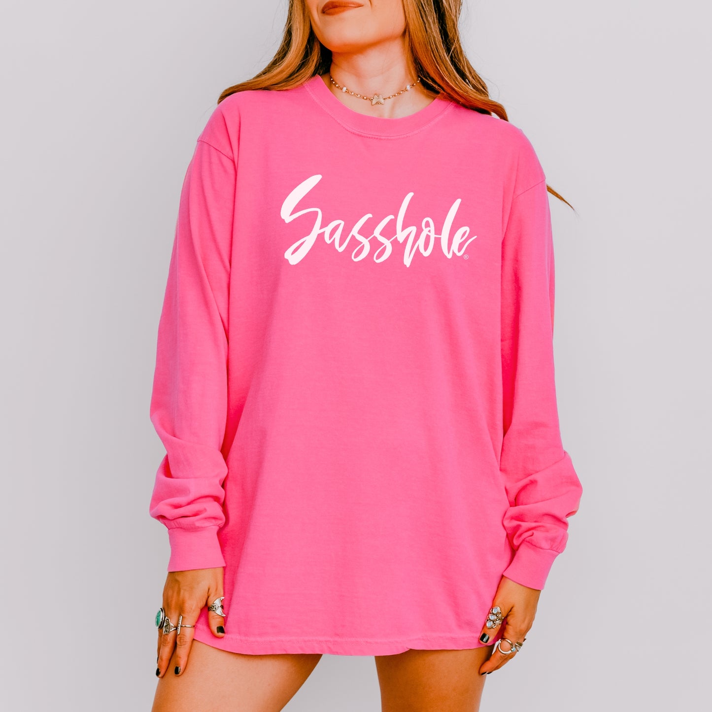 Sasshole® Signature Script Long Sleeve Tee – Bold Comfort Colors® Style
