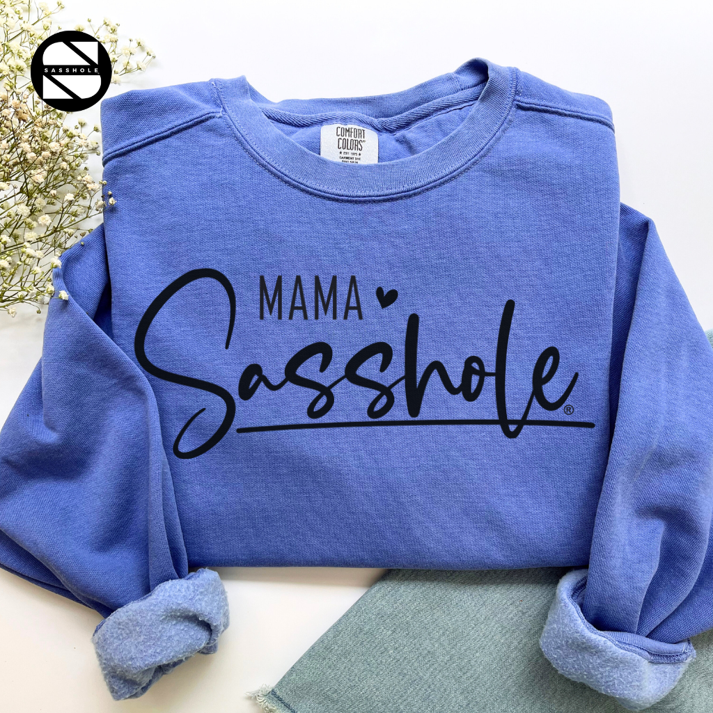 women's mama sasshole flo blue cozy garment-dyed sweatshirt