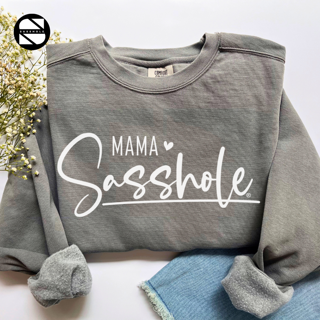 women's mama sasshole grey cozy garment-dyed sweatshirt