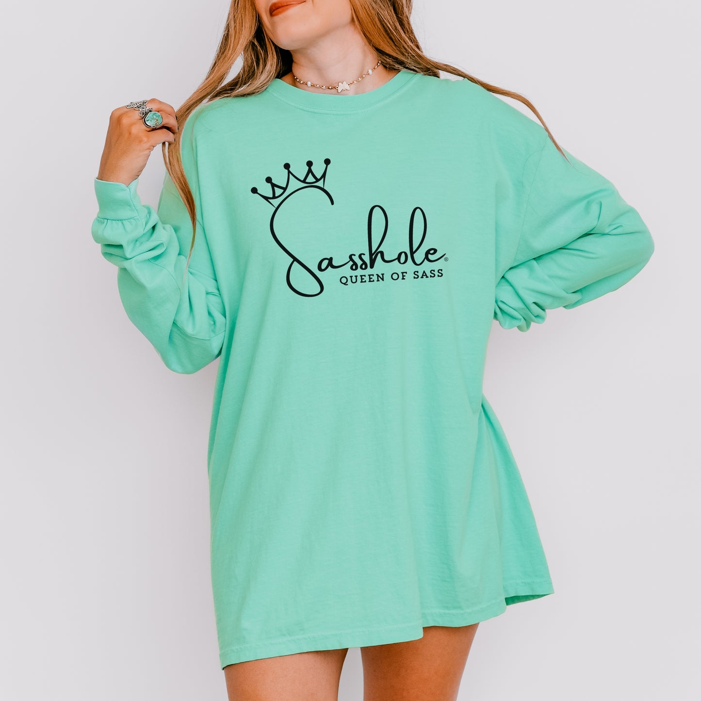 Sasshole® Queen of Sass Long Sleeve Tee – Comfort Colors® Women’s Graphic Shirt