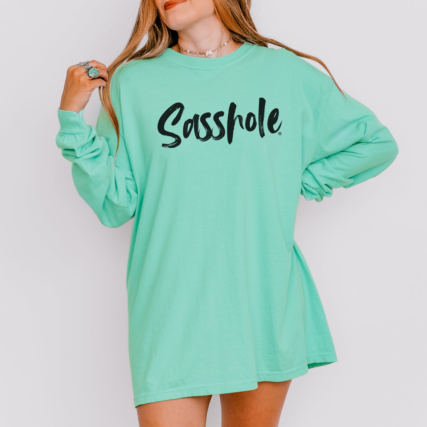 Sasshole® Women's Comfort Colors® Long Sleeve Tee – Bold Script Statement Style