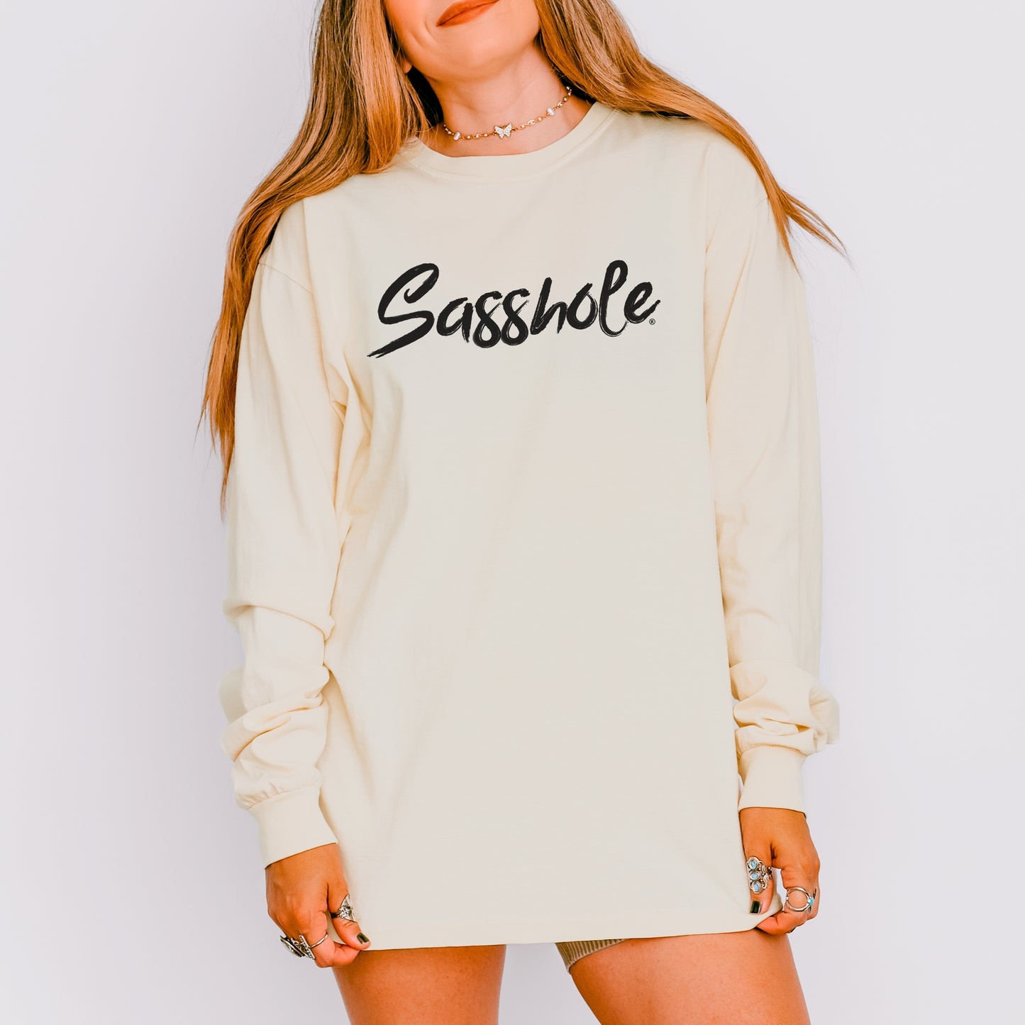 Sasshole® Women’s Long Sleeve Tee – Comfort Colors® Classic Script