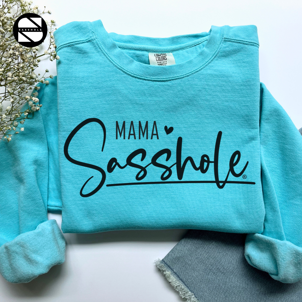 women's mama sasshole lagoon blue cozy garment-dyed sweatshirt
