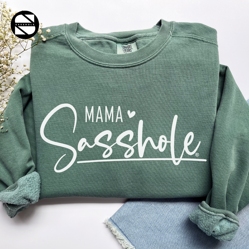 women's mama sasshole light green cozy garment-dyed sweatshirt