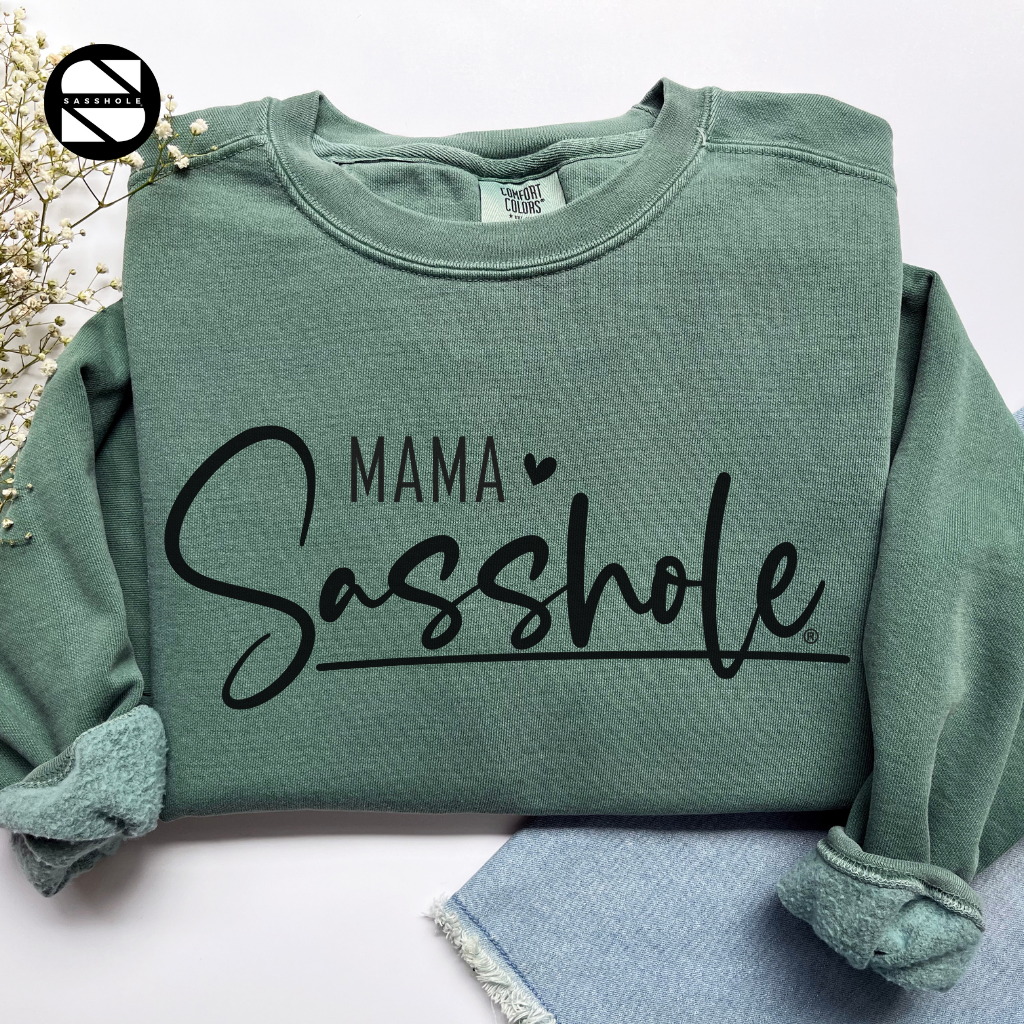 women's mama sasshole light green cozy garment-dyed sweatshirt