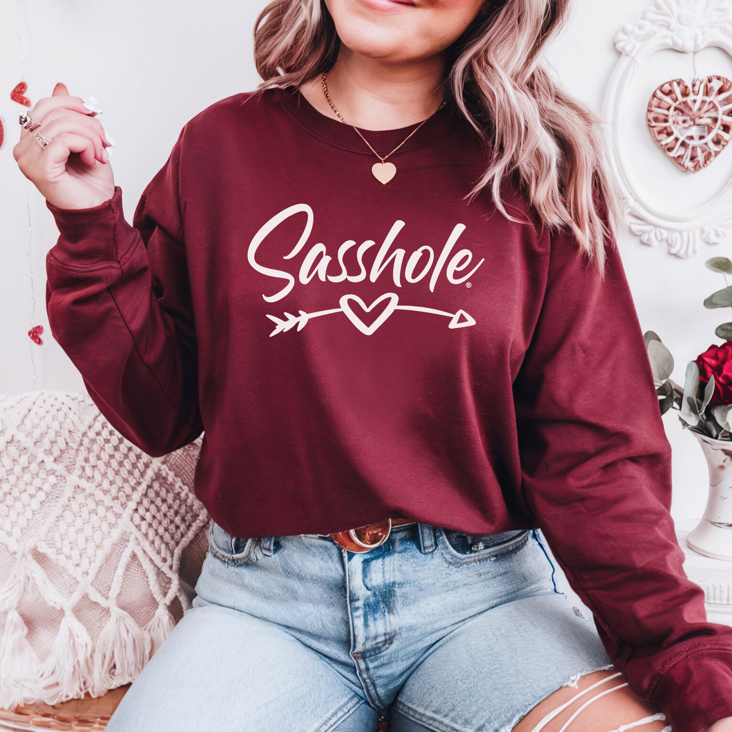 Women's Maroon Valentine's Sweatshirt
