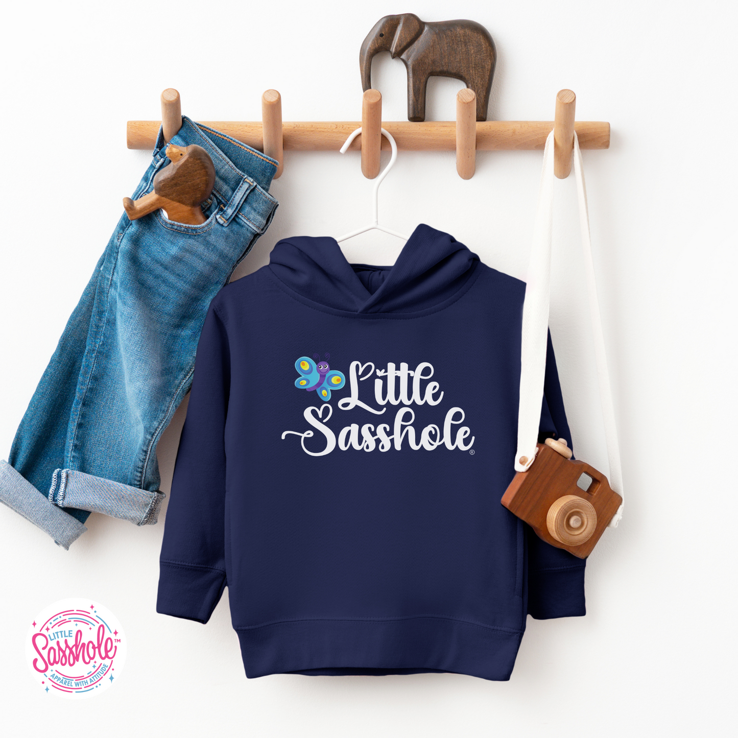 Little Sasshole Butterfly Navy Toddler Hoodies