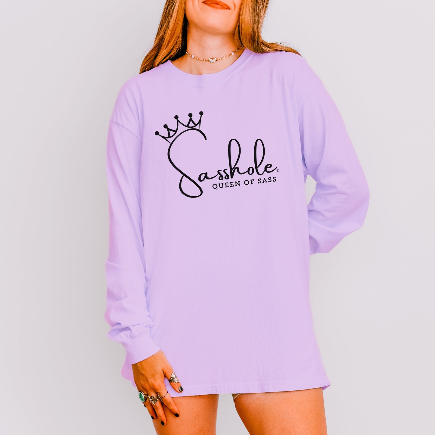 Sasshole® Queen of Sass Long Sleeve Tee – Comfort Colors® Women’s Graphic Shirt
