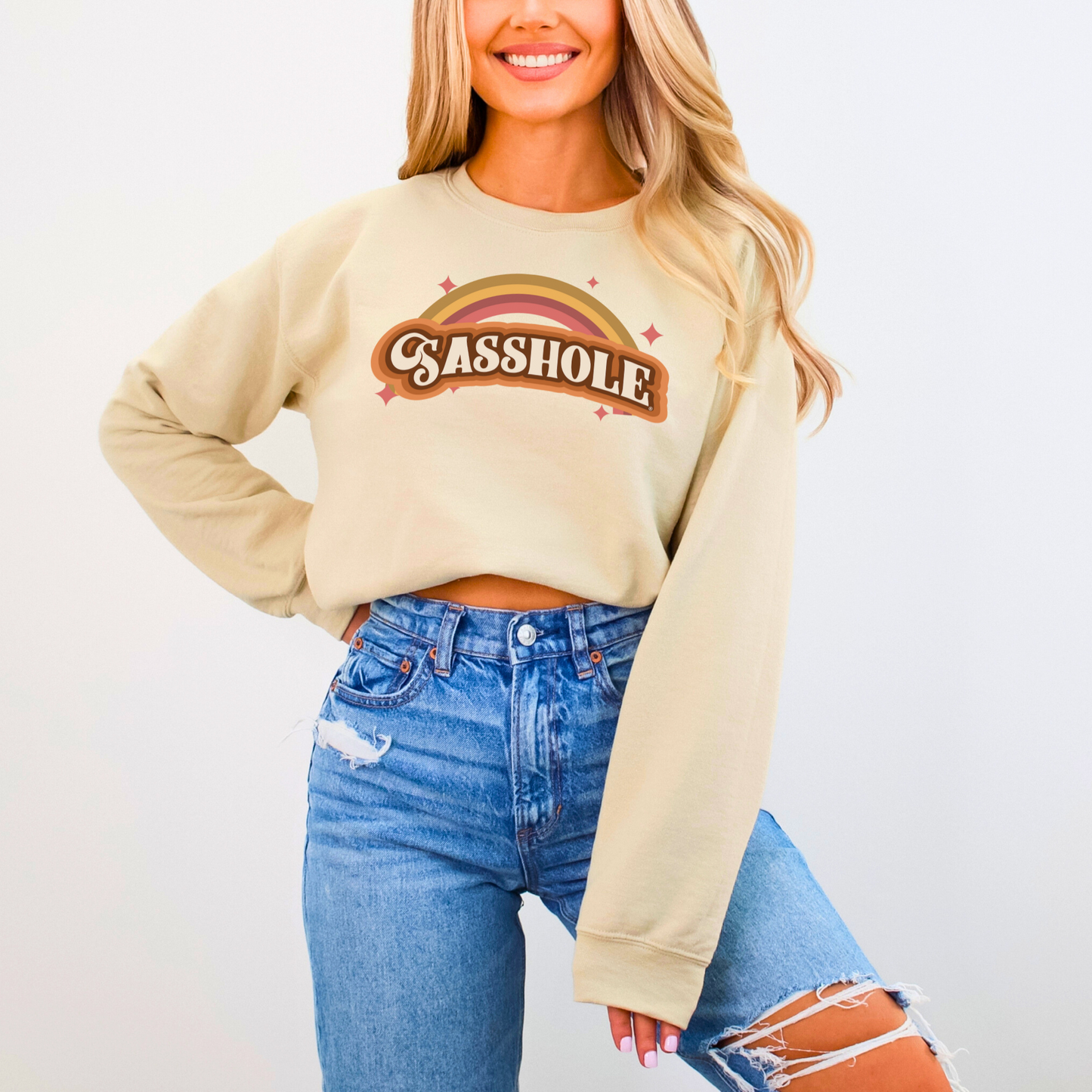 70's Inspired Sasshole®: Chic & Retro Rainbow Women's Vintage Sweatshirt
