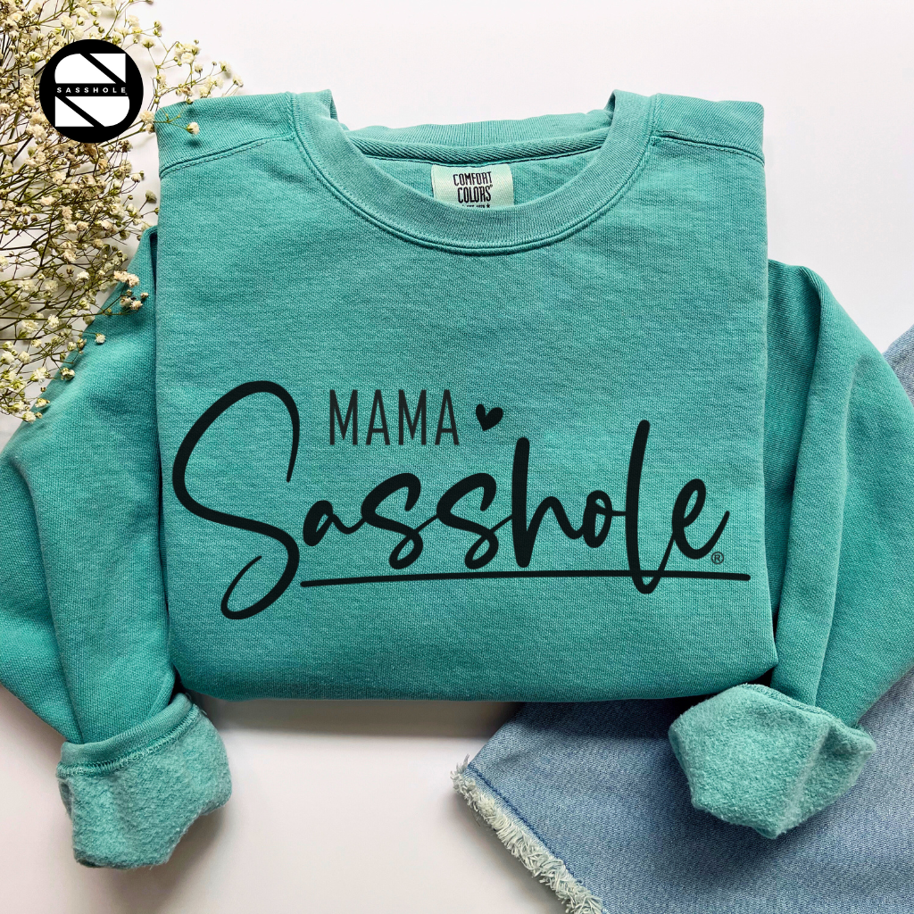 women's mama sasshole sea foam cozy garment-dyed sweatshirt