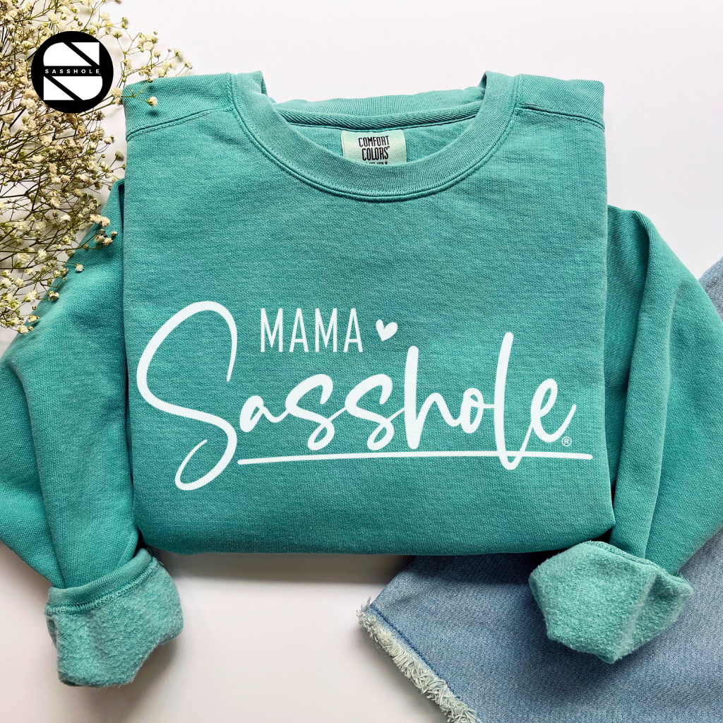 women's mama sasshole sea foam cozy garment-dyed sweatshirt