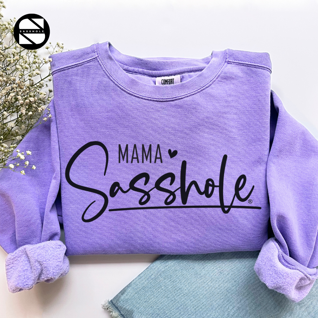 women's mama sasshole violet cozy garment-dyed sweatshirt