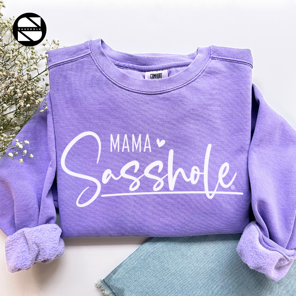 women's mama sasshole violet cozy garment-dyed sweatshirt