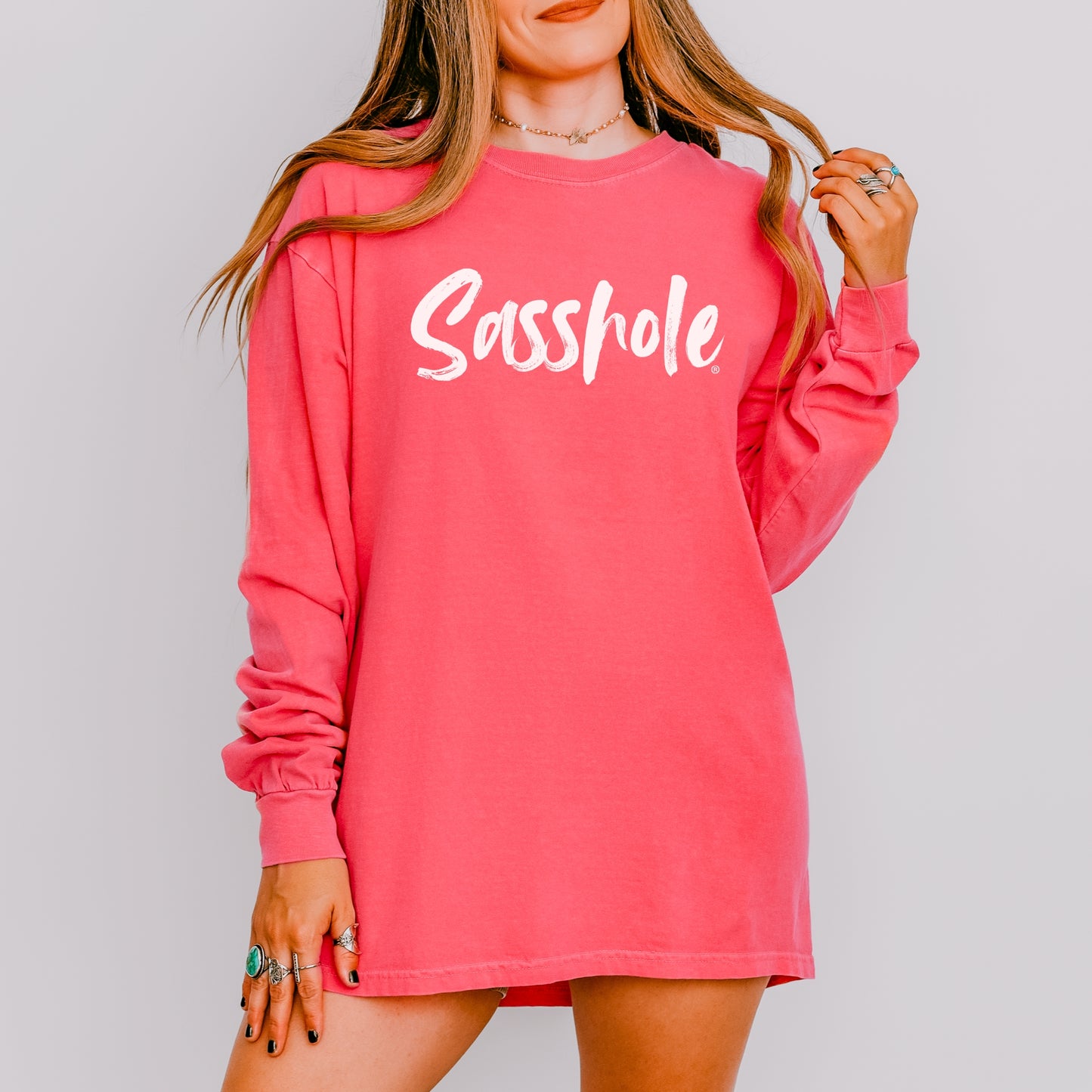 Sasshole® Women's Comfort Colors® Long Sleeve Tee – Bold Script Statement Style