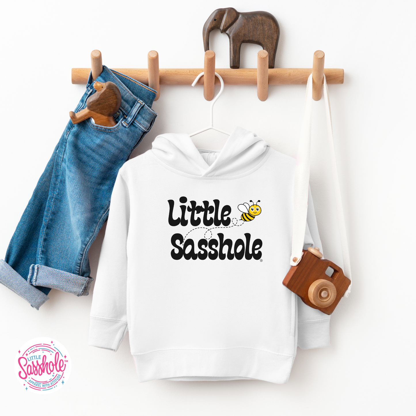 Little Sasshole Bumble Bee White Toddler Hoodies