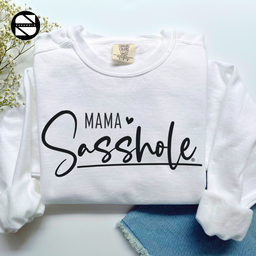 women's mama sasshole white cozy garment-dyed sweatshirt
