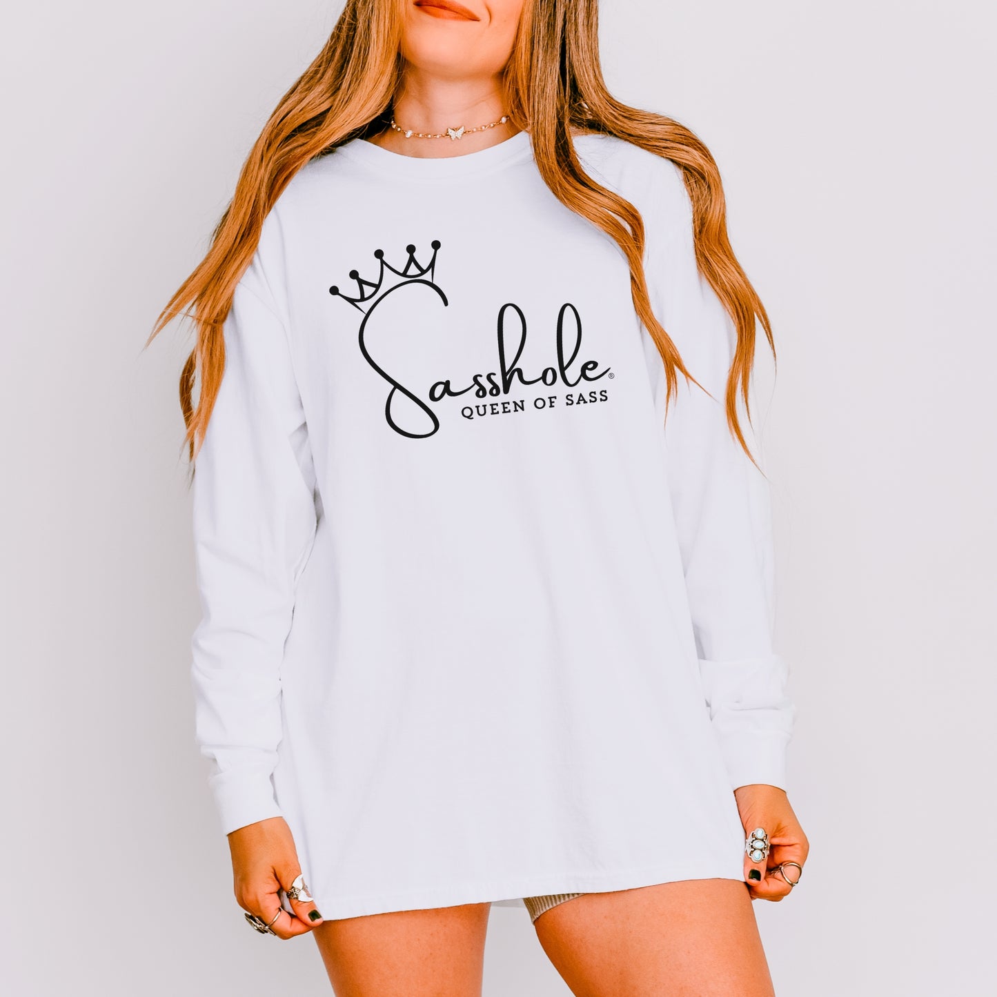 Sasshole® Queen of Sass Long Sleeve Tee – Comfort Colors® Women’s Graphic Shirt