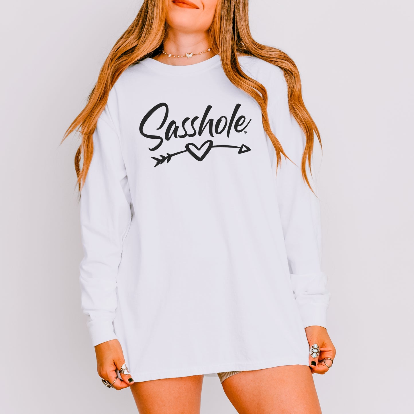 Sasshole® Women’s Long Sleeve Tee – Heart & Arrow Graphic, Comfort Colors® Style