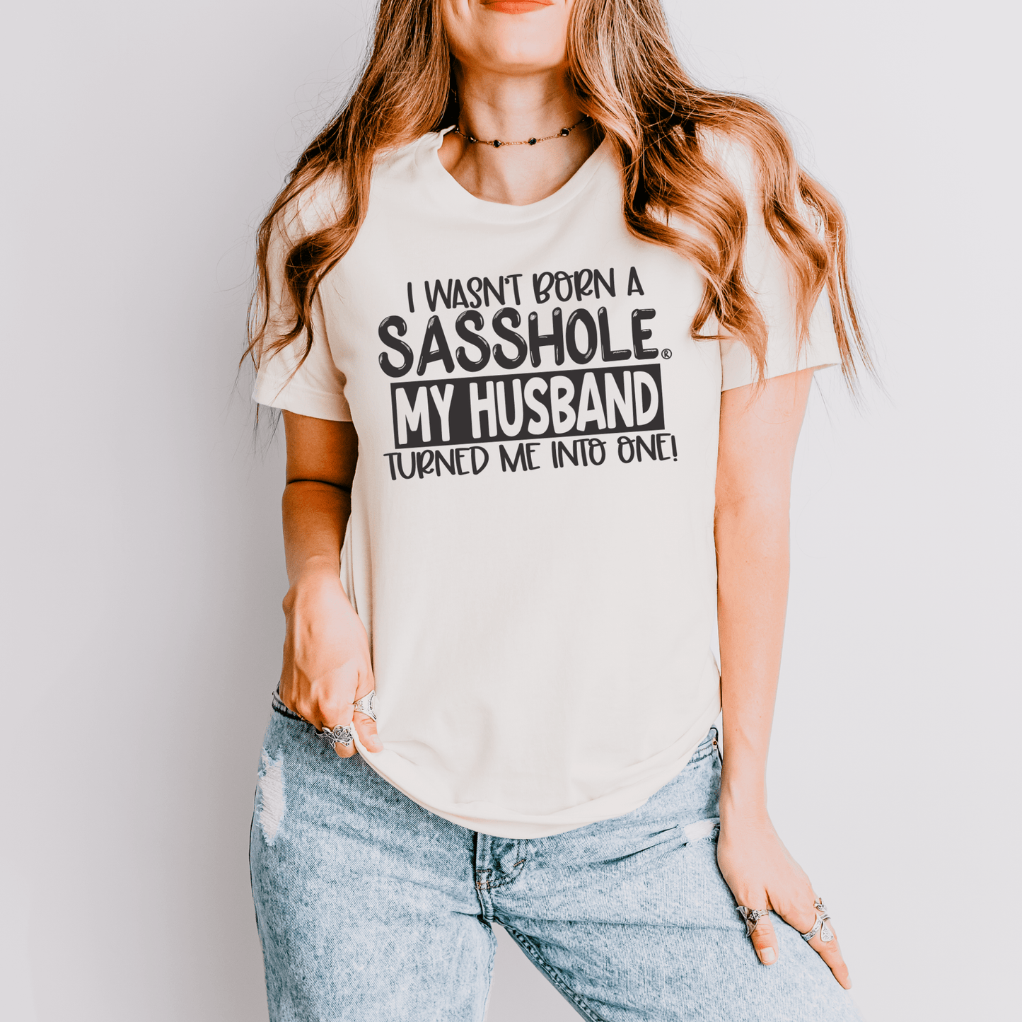 Blame It on the Husband: Sasshole® Funny Women's T-shirts - Funny Graphic Tee by Sasshole® Clothing