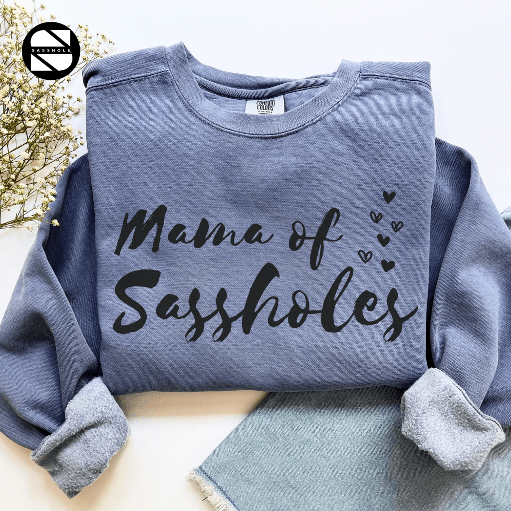 Chief Sass Officer: Mama of Sassholes Vintage Graphic Print Sweatshirts - Funny Graphic Tee by Sasshole® Clothing