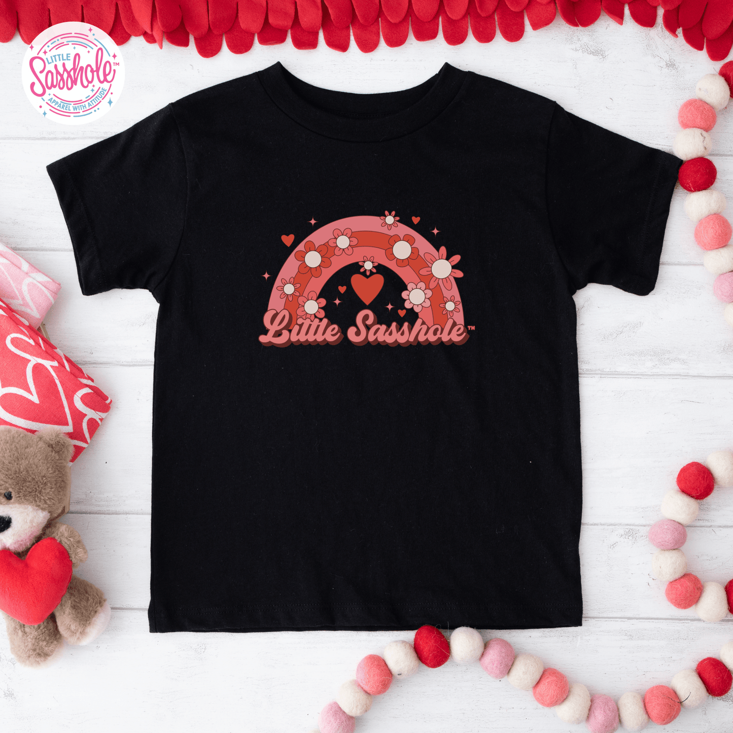 Colorful Hearts and Sass: Little Sasshole™ Valentine Rainbow Toddler Tee - Funny Graphic Tee by Sasshole® Clothing