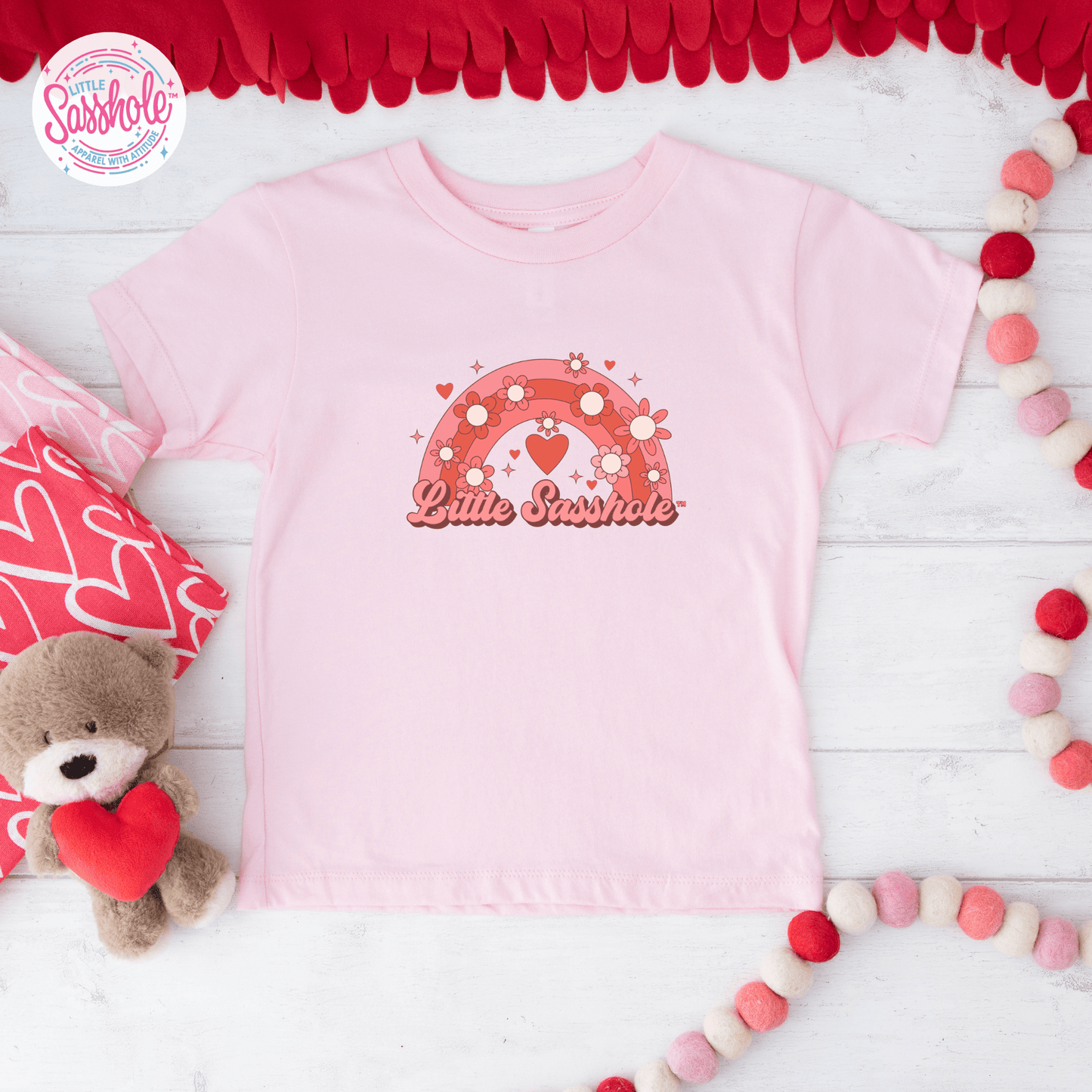Colorful Hearts and Sass: Little Sasshole™ Valentine Rainbow Toddler Tee - Funny Graphic Tee by Sasshole® Clothing
