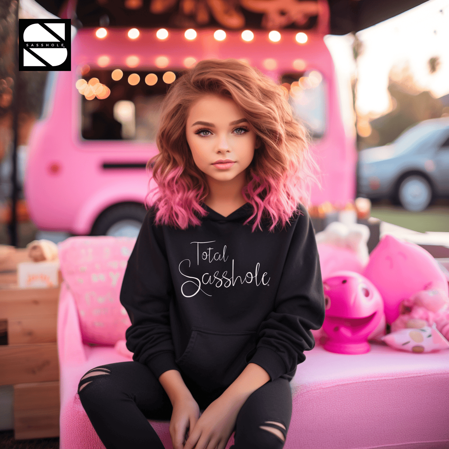 Embrace Your Sass: Youth Girls Total Sasshole® Hoodie - Funny Graphic Tee by Sasshole® Clothing