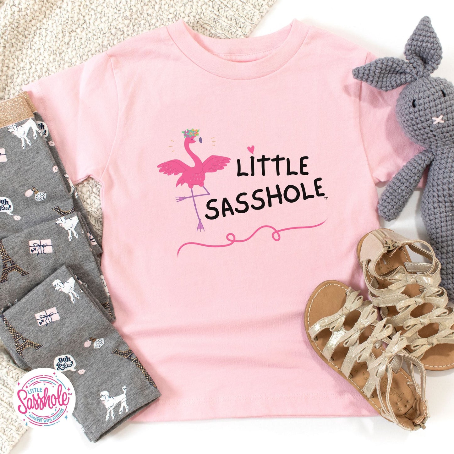 Flamingo Fabulous: Little Sasshole™ Toddler Girls' T-shirt - Funny Graphic Tee by Sasshole® Clothing