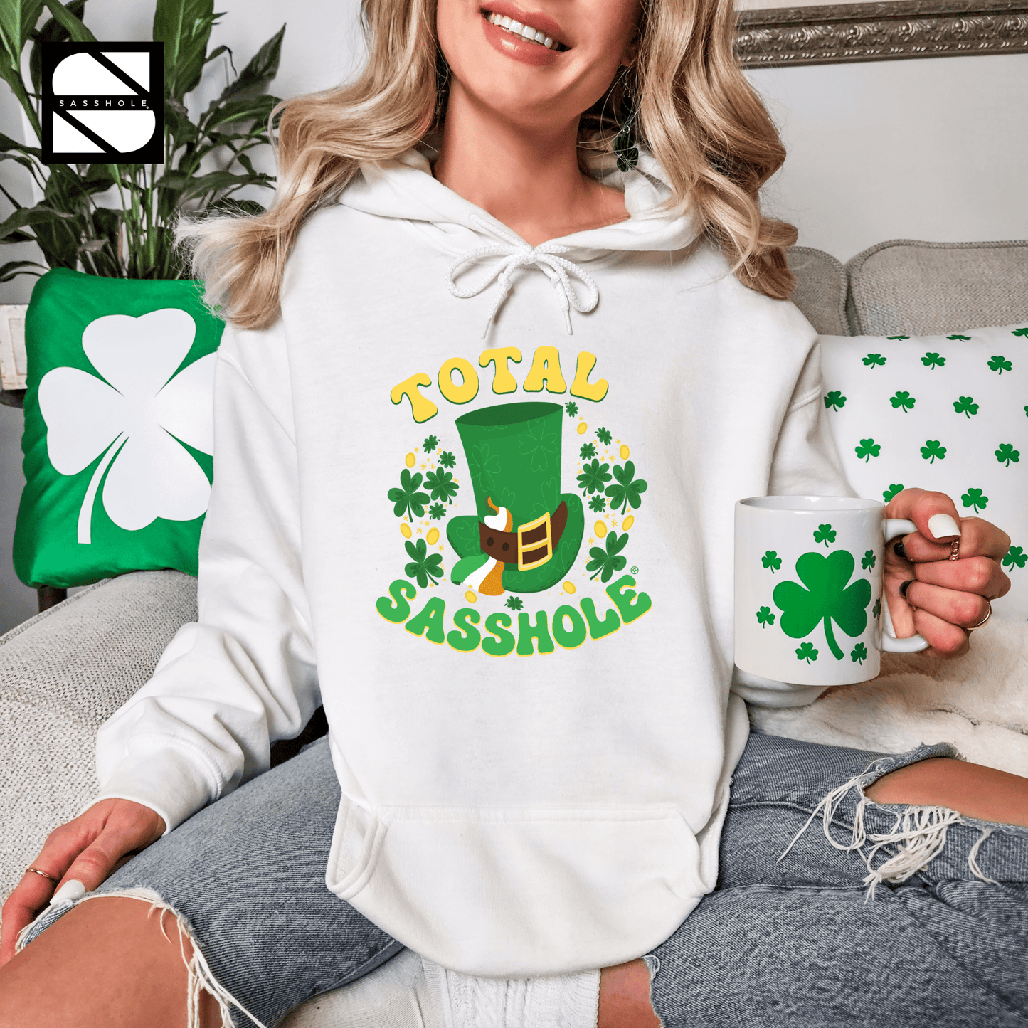 Irish Sass, Lucky Class: St. Patrick's Day Total Sasshole® Unisex Hoodie - Funny Graphic Tee by Sasshole® Clothing