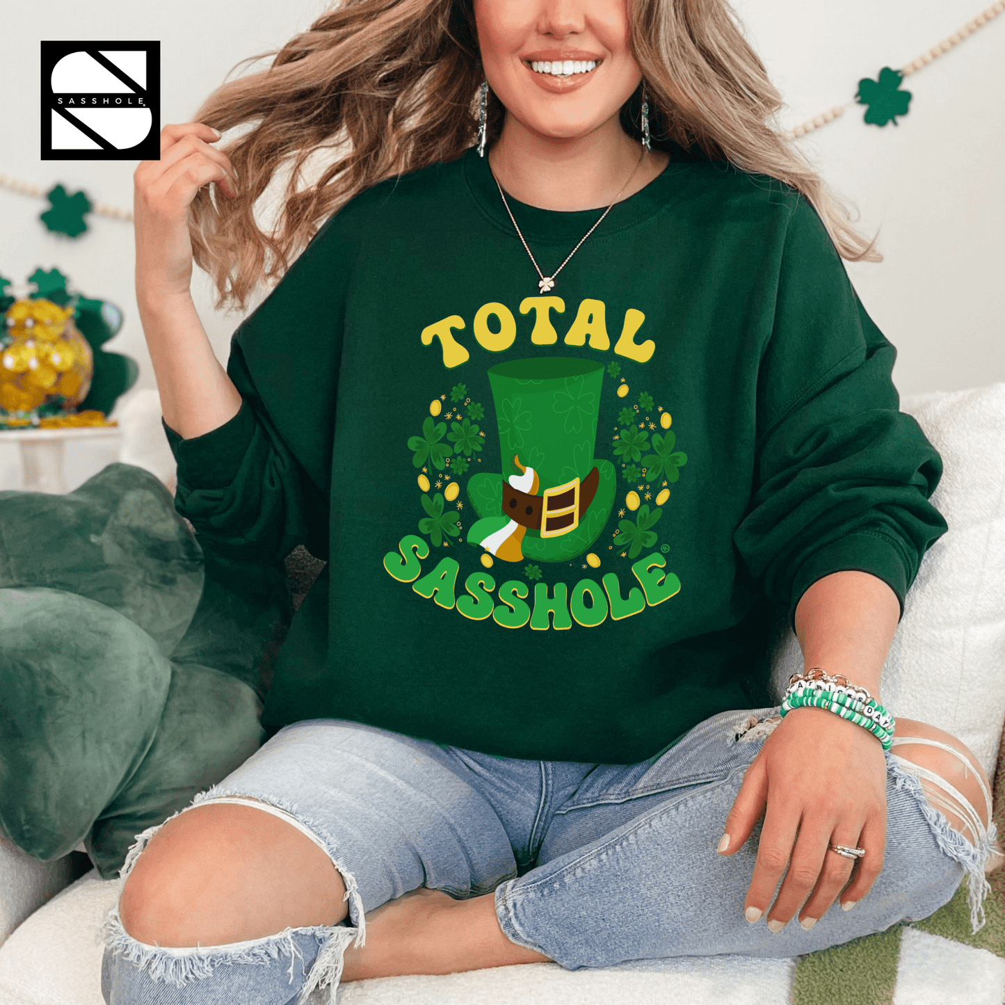 Irish Sass, Lucky Class: St. Patrick's Day Total Sasshole® Unisex Sweatshirt - Funny Graphic Tee by Sasshole® Clothing