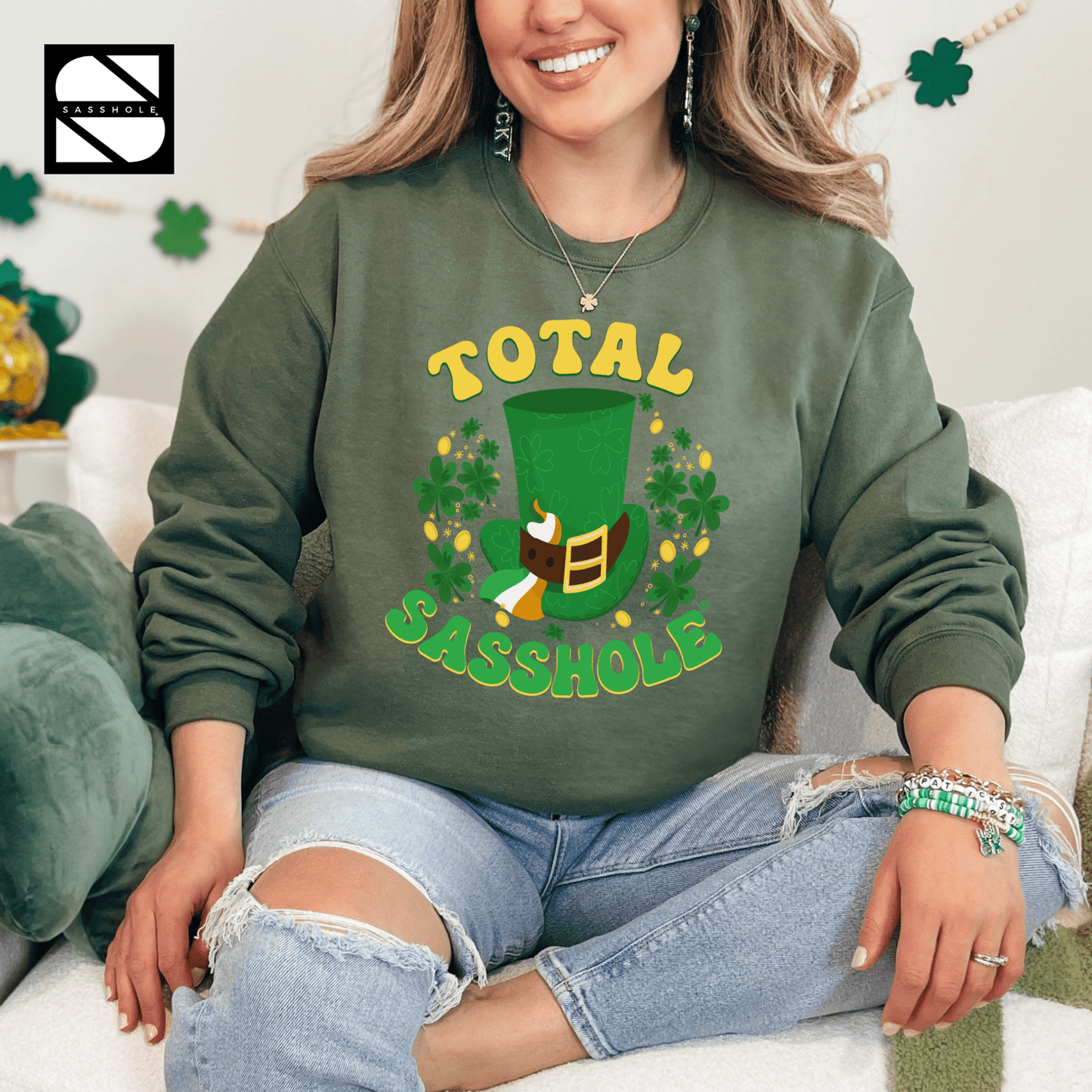 Irish Sass, Lucky Class: St. Patrick's Day Total Sasshole® Unisex Sweatshirt - Funny Graphic Tee by Sasshole® Clothing