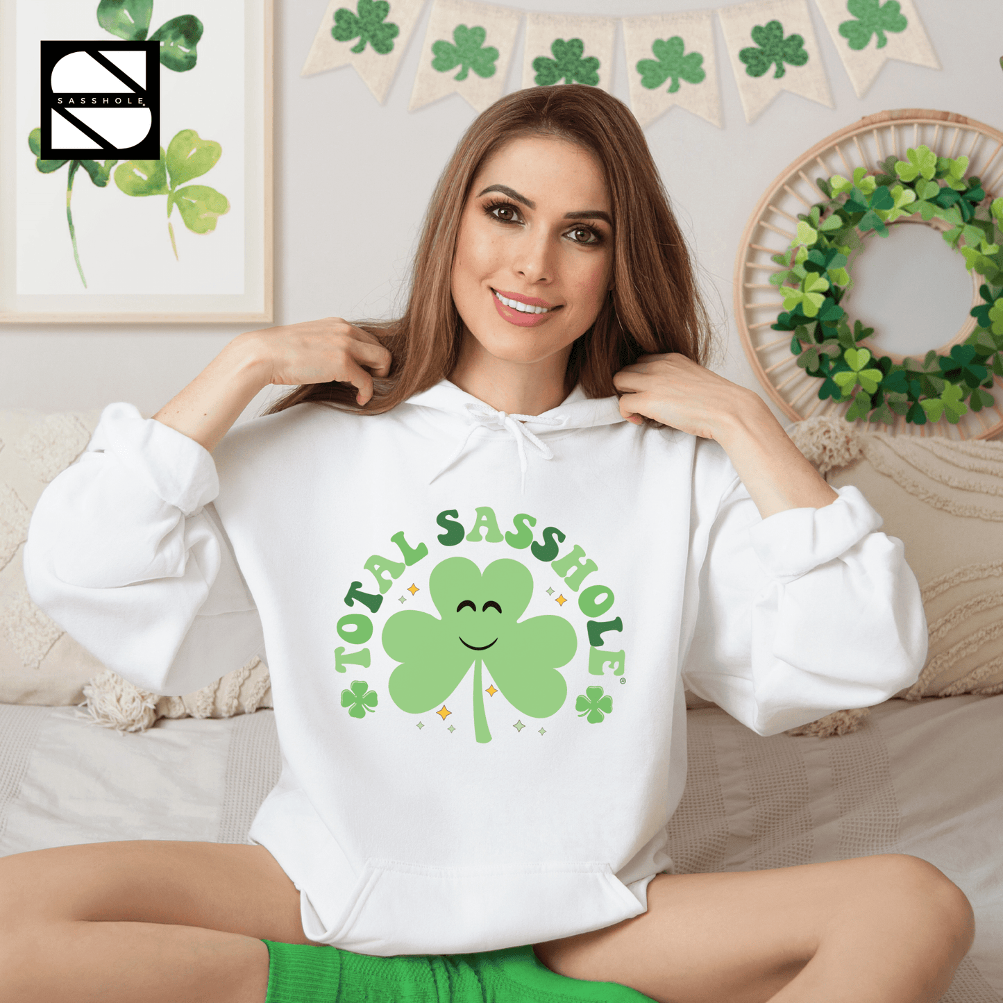Luck of the Irish: St. Paddy's Day Total Sasshole® Clover Unisex Hoodie - Funny Graphic Tee by Sasshole® Clothing