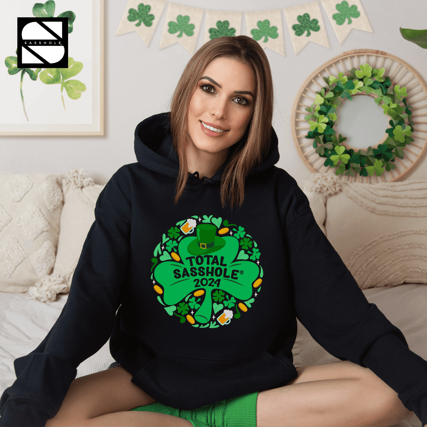 Lucky Total Sasshole® Charm: St. Paddy's Day Edition Unisex Hoodie - Funny Graphic Tee by Sasshole® Clothing