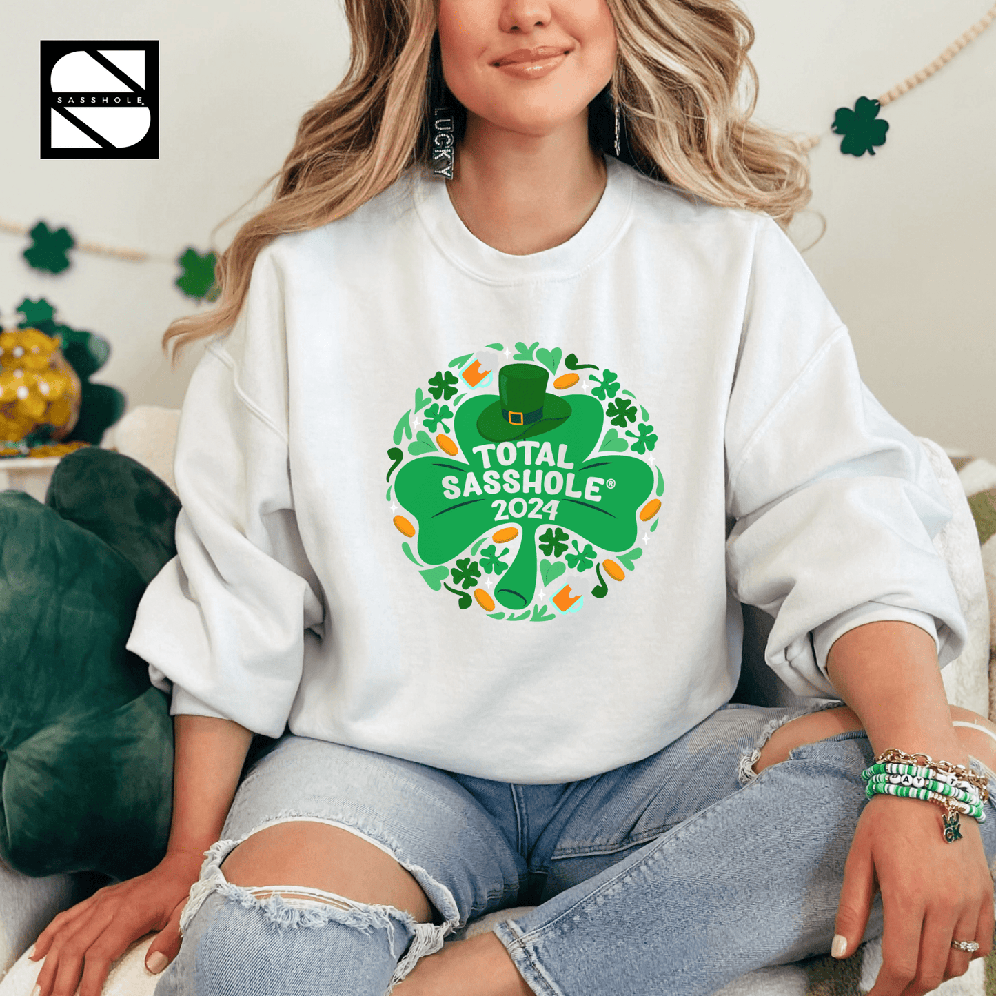 Lucky Total Sasshole® Charm: St. Paddy's Day Edition Unisex Sweatshirt - Funny Graphic Tee by Sasshole® Clothing