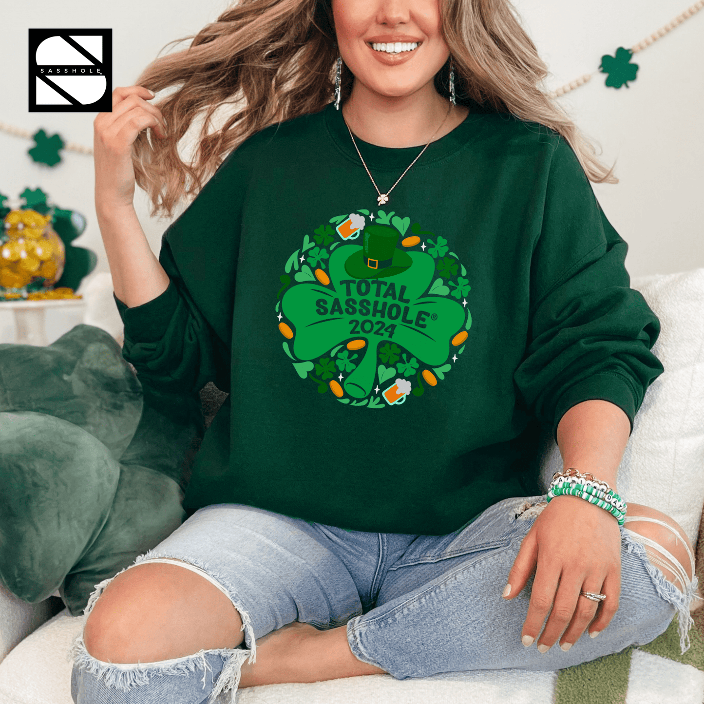 Lucky Total Sasshole® Charm: St. Paddy's Day Edition Unisex Sweatshirt - Funny Graphic Tee by Sasshole® Clothing
