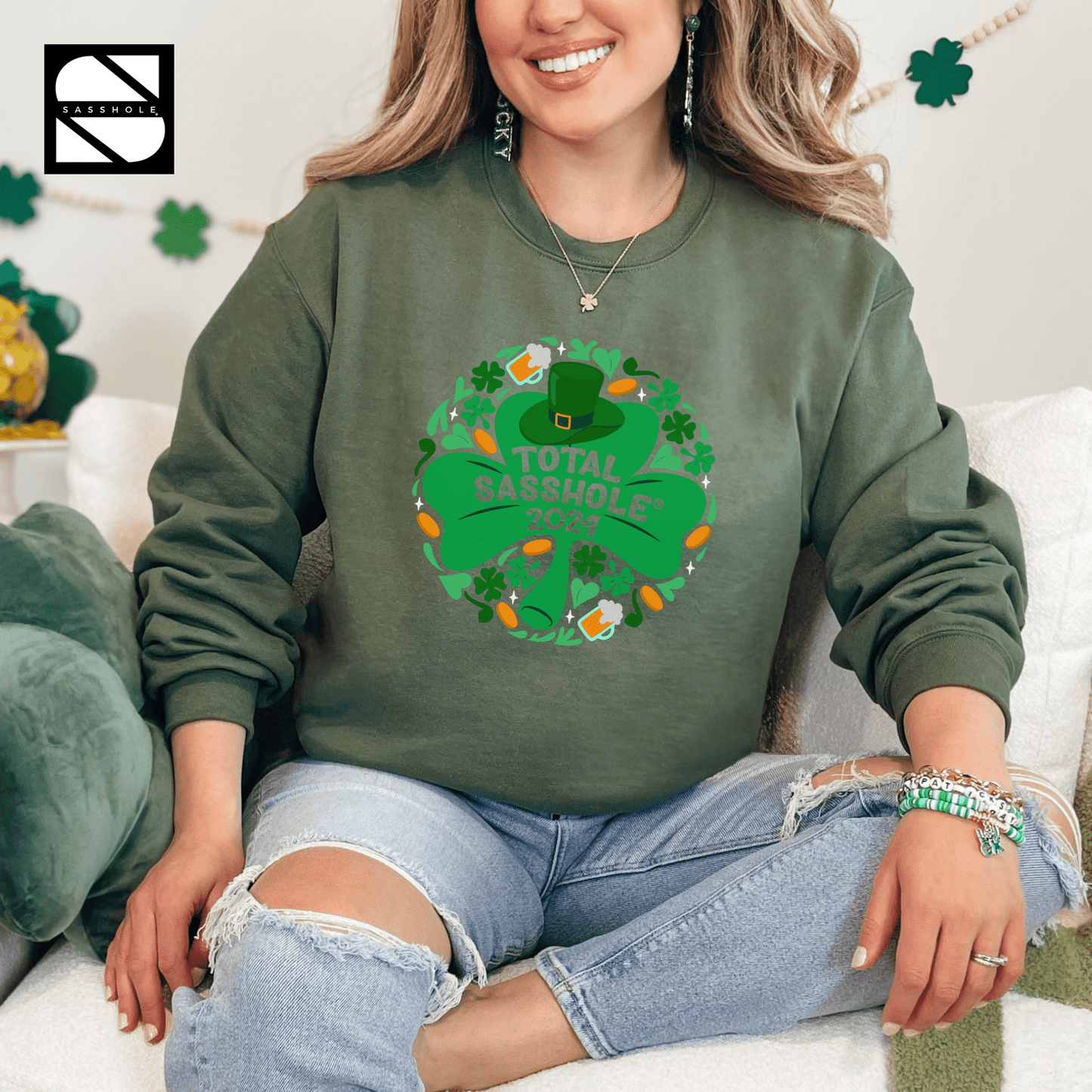 Lucky Total Sasshole® Charm: St. Paddy's Day Edition Unisex Sweatshirt - Funny Graphic Tee by Sasshole® Clothing