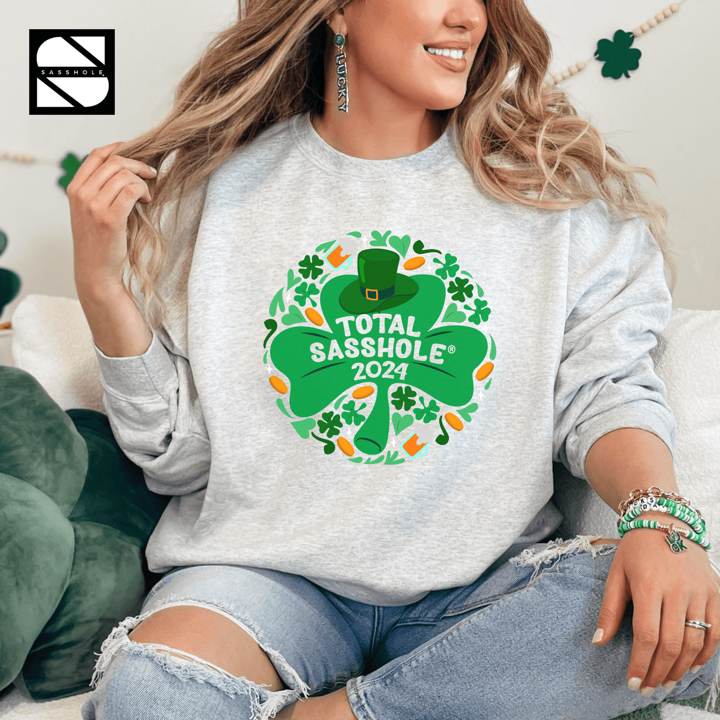 Lucky Total Sasshole® Charm: St. Paddy's Day Edition Unisex Sweatshirt - Funny Graphic Tee by Sasshole® Clothing