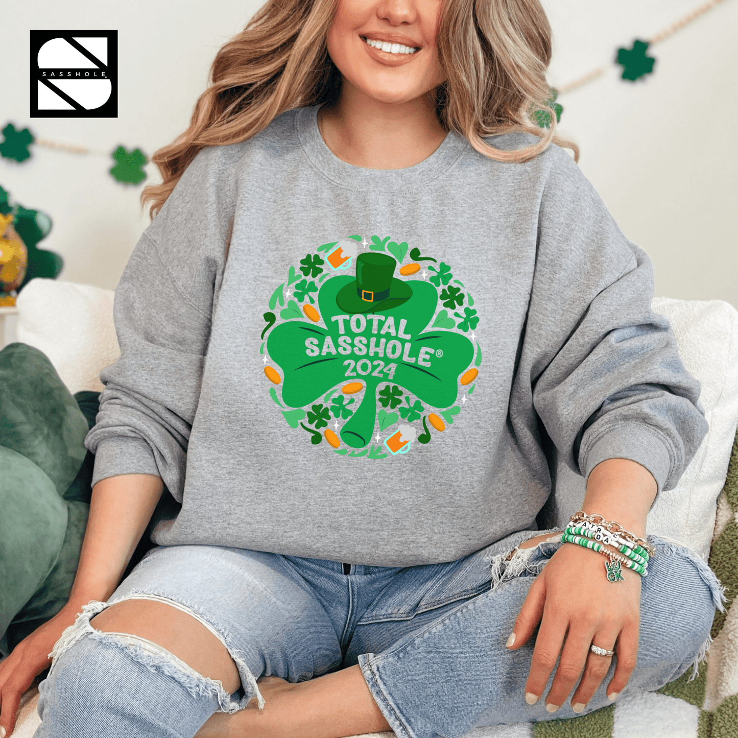 Lucky Total Sasshole® Charm: St. Paddy's Day Edition Unisex Sweatshirt - Funny Graphic Tee by Sasshole® Clothing