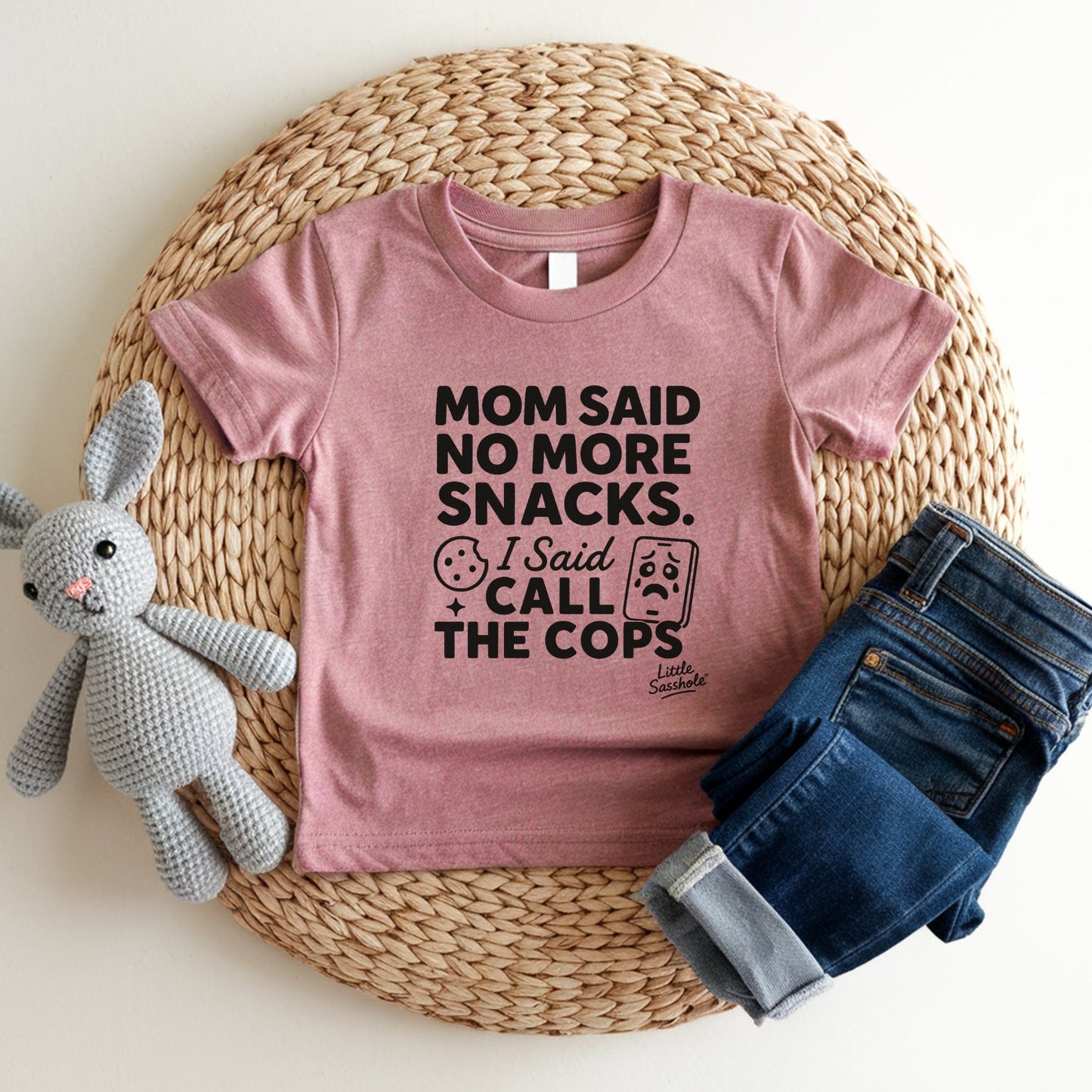 No More Snacks Call the Cops | Funny Graphic Tee for Kids | Little Sasshole Kids Humor Tee | Funny Toddler Shirt | Kids Graphic Tee - Funny Graphic Tee by Sasshole® Clothing